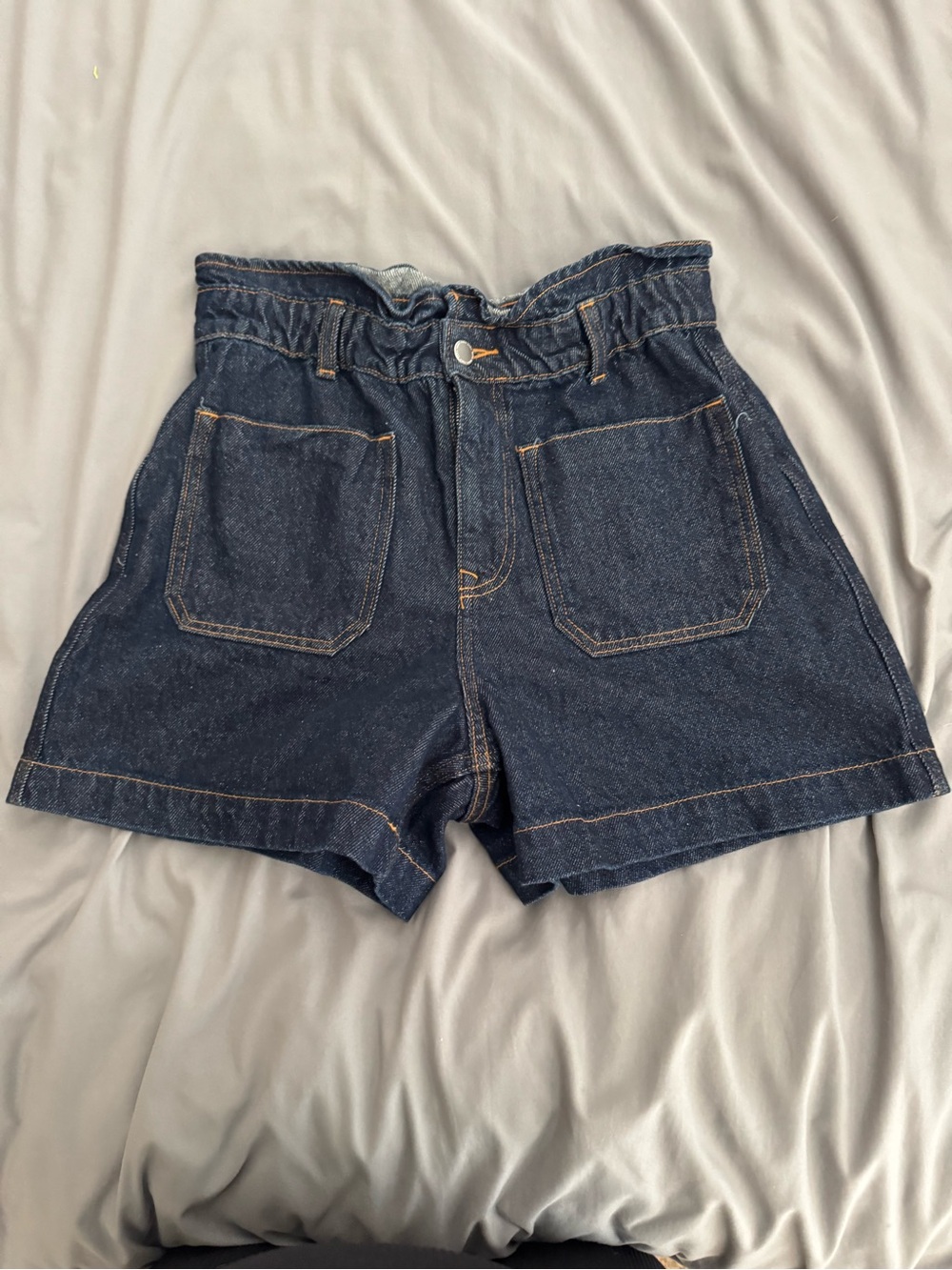 Zara High-Rise Dark Blue Paper Bag Shorts